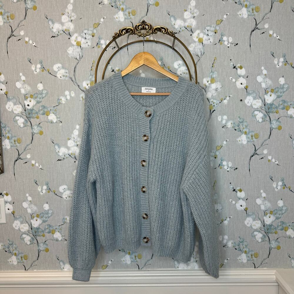 Zenana Light Blue Long Sleeve Chunky Cardigan Sweater - Size Large